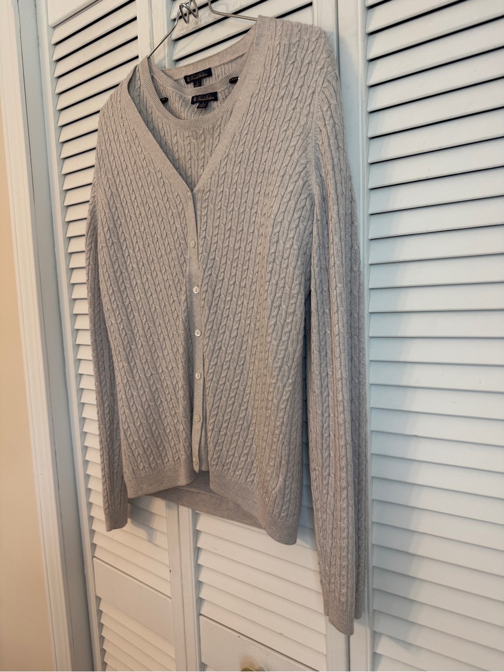 Brooks Brothers Top & Cardigan Sweater Set Silk Cashmere Pointelle Gray Large - Picture 2 of 8